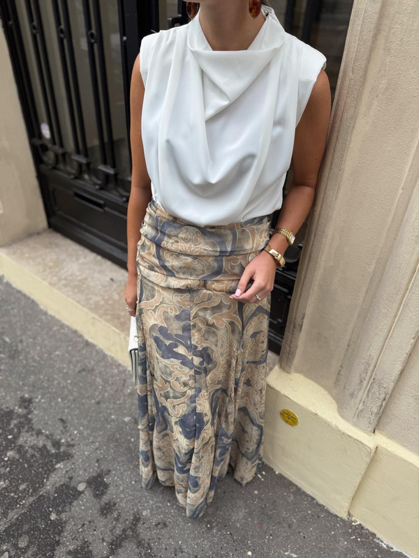 Etnik Desenli Şifon Etek