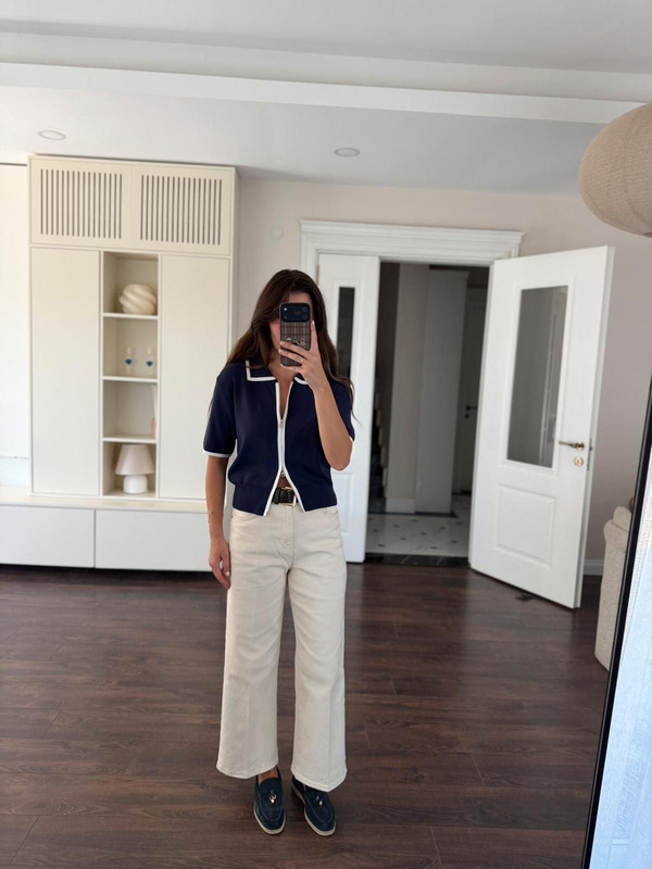 Fermuarlı Lacivert Merserize Triko