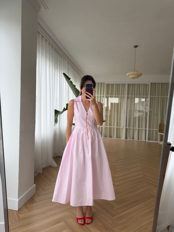Fermuarlı Pembe Elbise