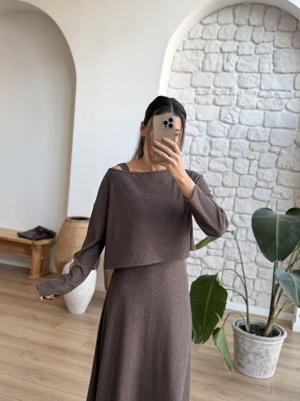 Fitilli Örme Bluz Elbise Takım