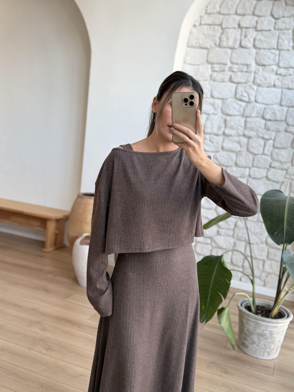 Fitilli Örme Bluz Elbise Takım