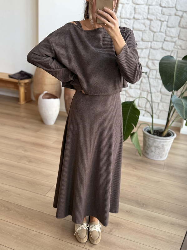 Fitilli Örme Bluz Elbise Takım