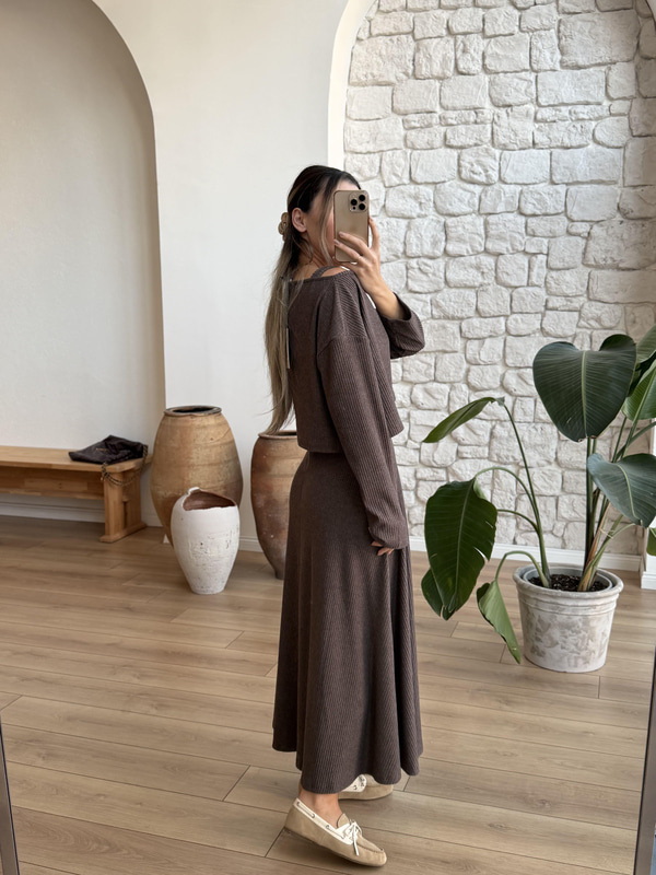 Fitilli Örme Bluz Elbise Takım