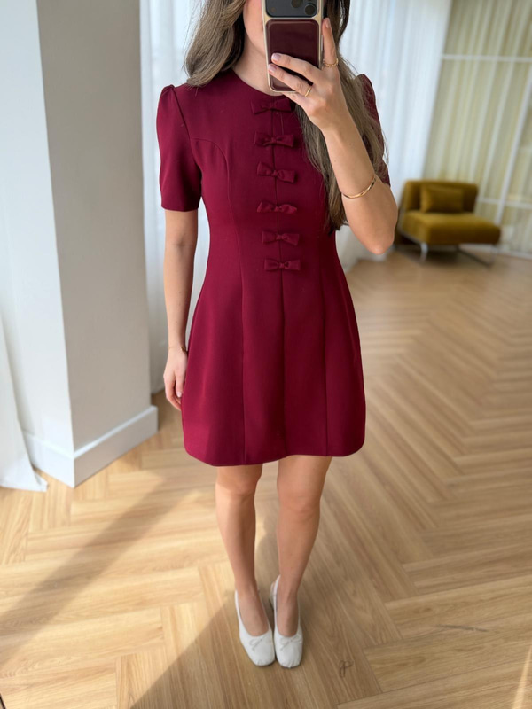 Fiyonk Detaylı Bordo Elbise