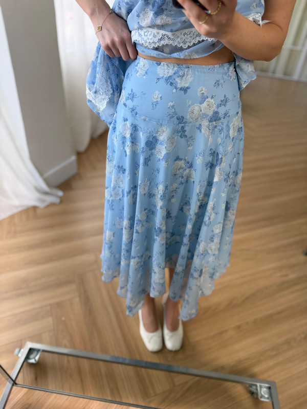 Floral Desen Mavi Etek