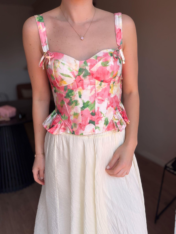 Floral Desen Pembe Büstiyer