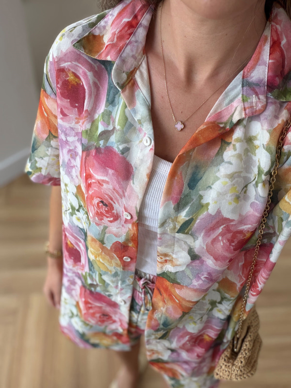 Floral Desen Şort Gömlek Takım