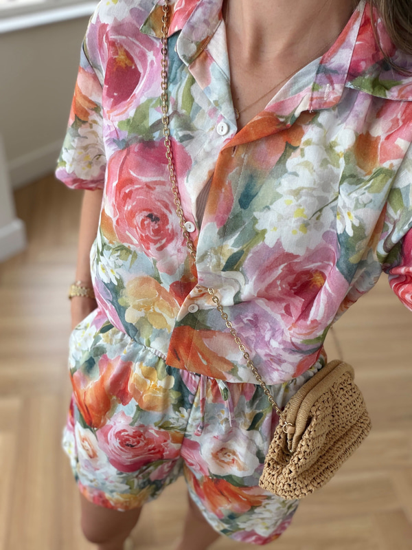 Floral Desen Şort Gömlek Takım