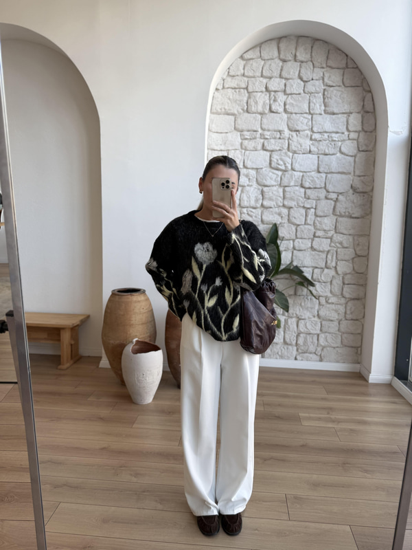 Floral Desen Tüylü Triko