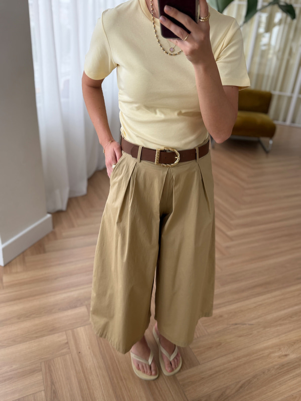 Geniş Paça Kemerli Camel Pantolon