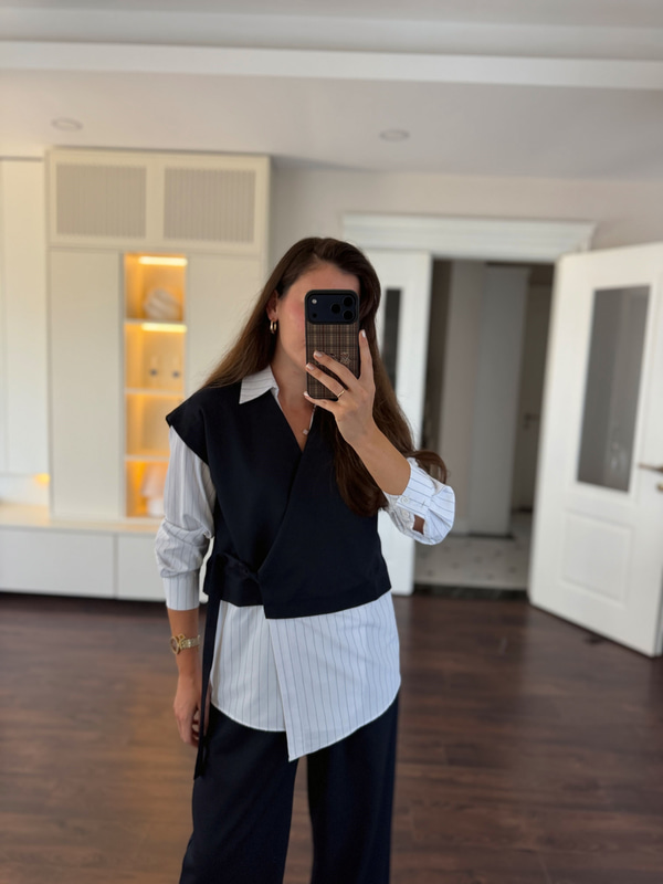 Gömlek Garnili Yelek-Pantolon Takım