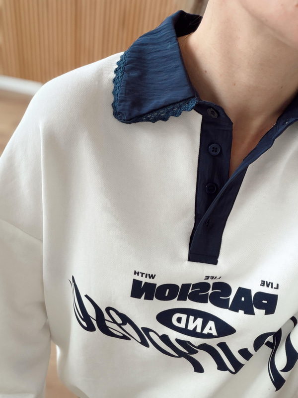 Gömlek Yaka Baskılı Sweatshirt