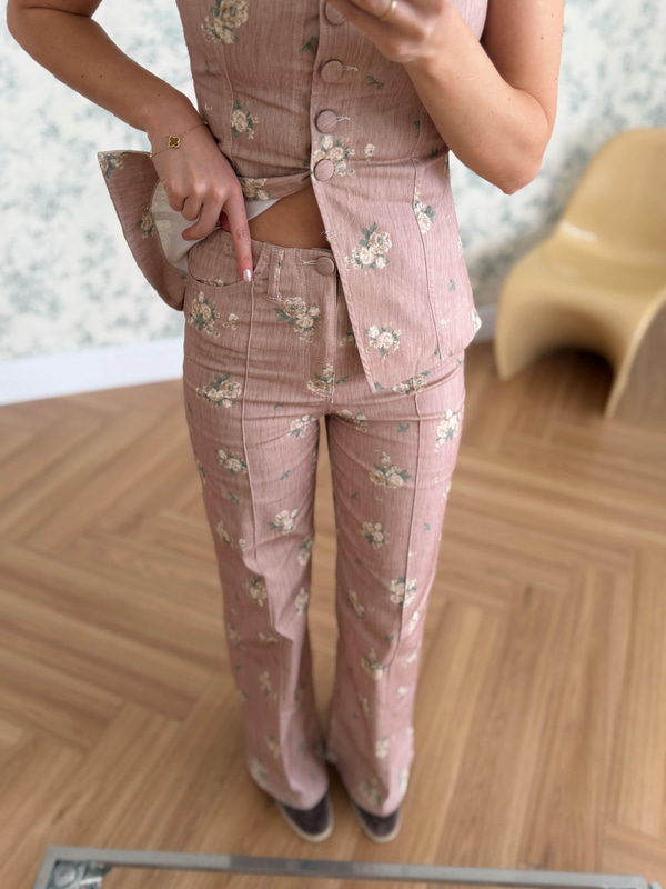Gül Kurusu Floral Pantolon