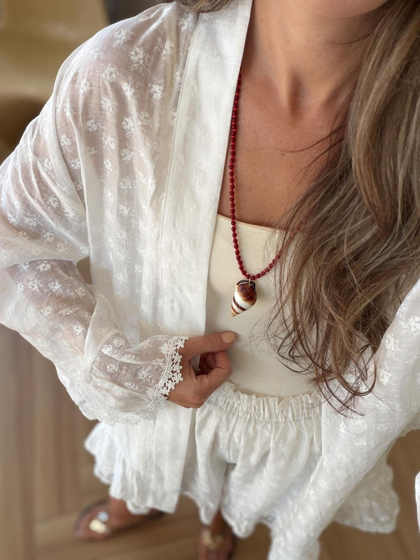 Güpür Detaylı Çiçek Desen Kimono