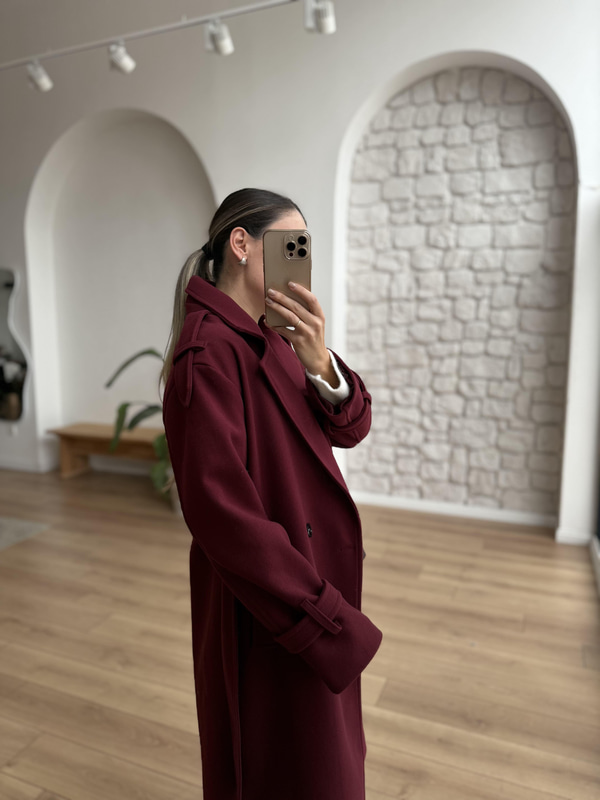 İthal Kumaş Bordo Kaşe Kaban