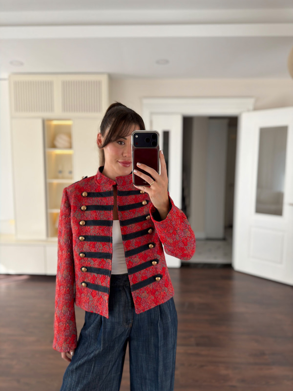 Jakarlı Napolyon Kırmızı Ceket