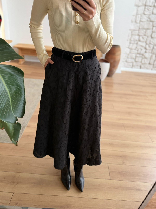 Jane Kemerli Siyah Etek