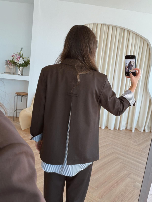 Kahverengi Gömlek Garnili Blazer Ceket-Pantolon Takım