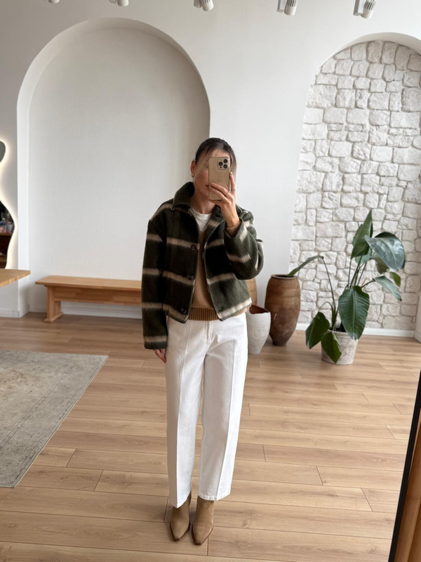 Kareli Haki Bomber Ceket