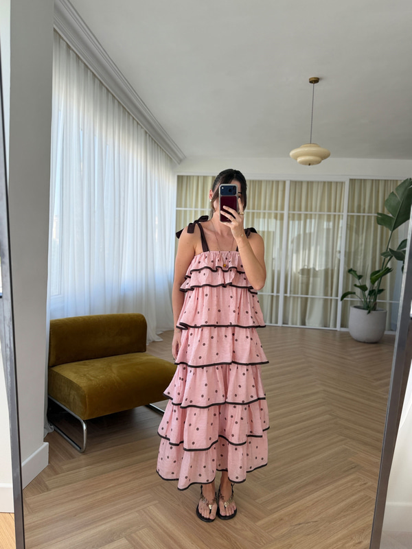 Kat Etekli Puantiyeli Pembe Elbise