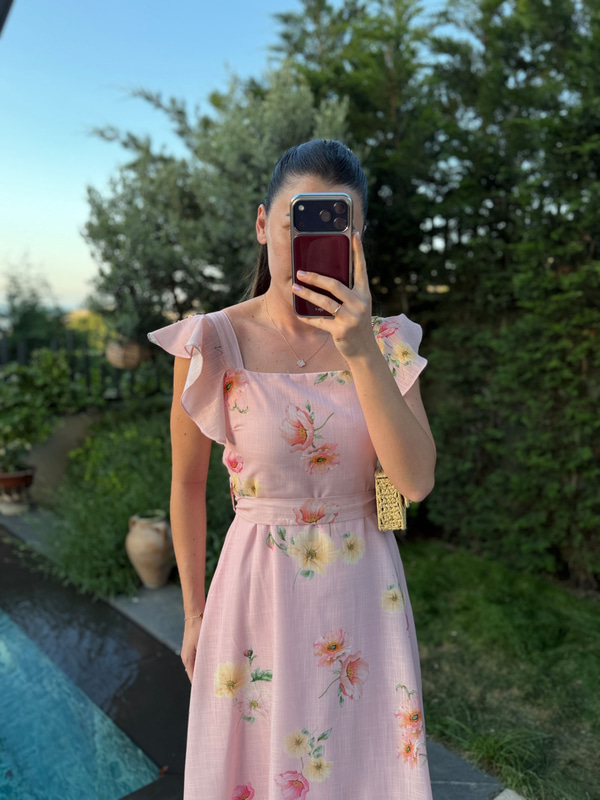Katty Pembe Floral Desen Elbise