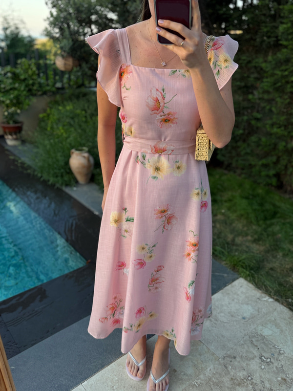 Katty Pembe Floral Desen Elbise