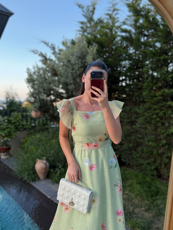 Katty Yeşil Floral Desen Elbise