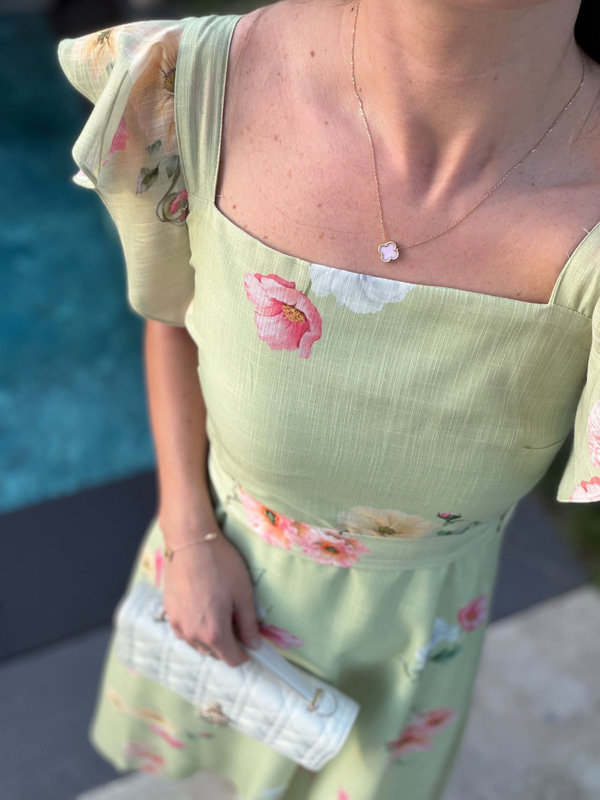 Katty Yeşil Floral Desen Elbise
