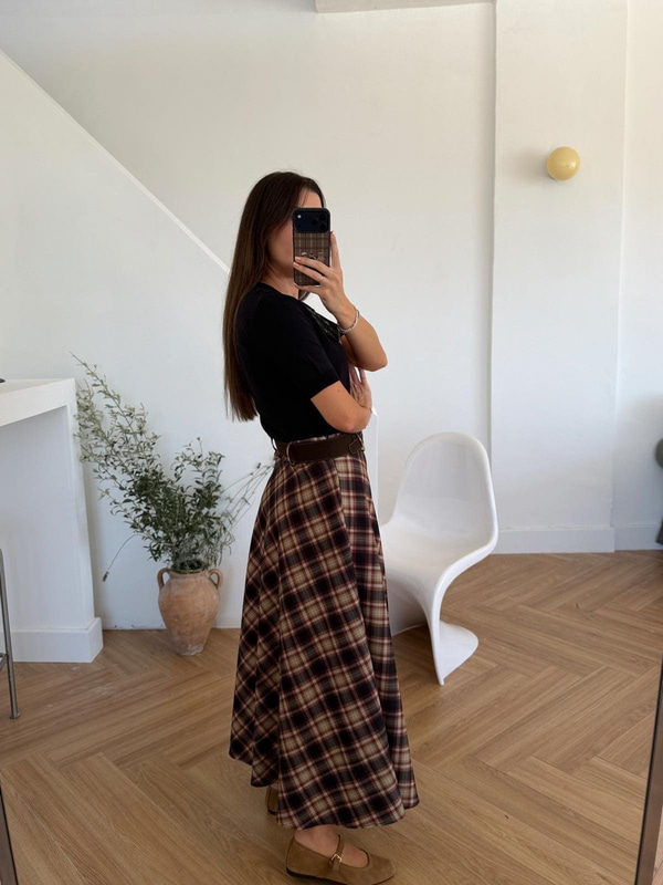 Kemerli Ekose Desen Etek