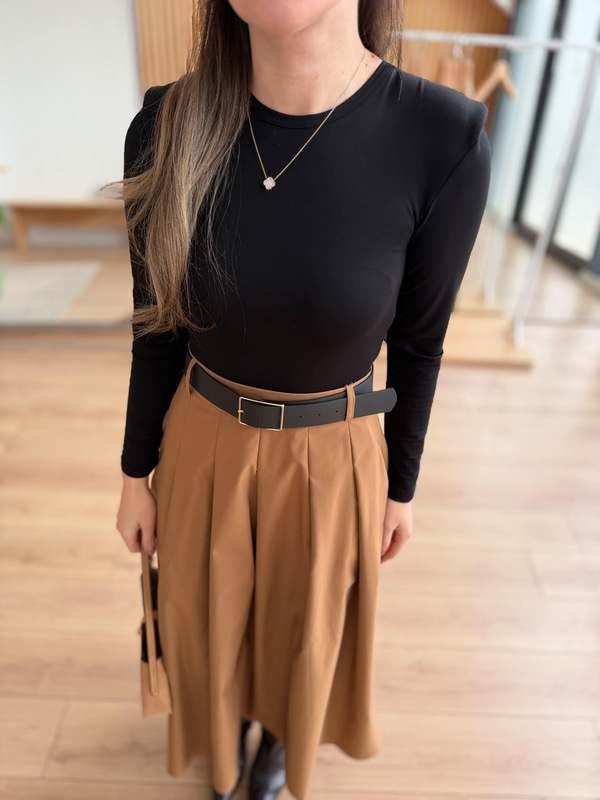 Kemerli Garnili Camel Etekli Elbise