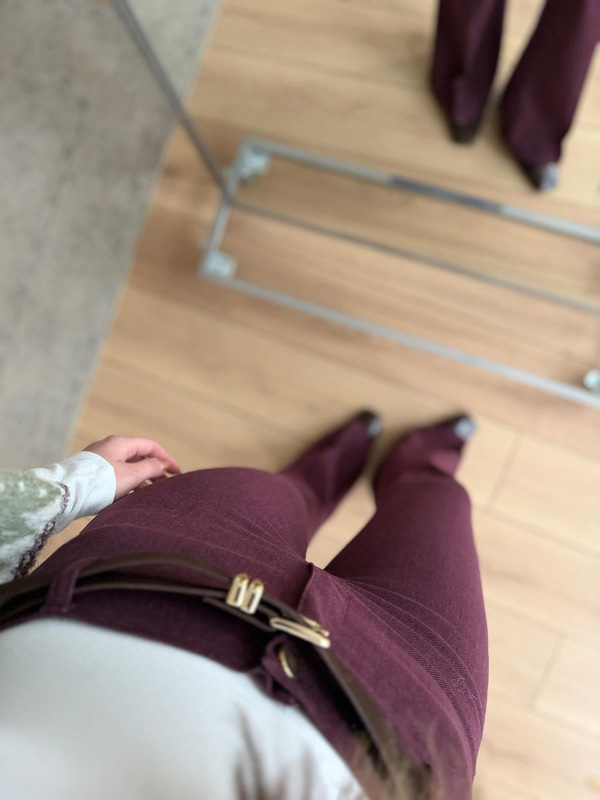 Kemerli İspanyol Paça Mürdüm Pantolon