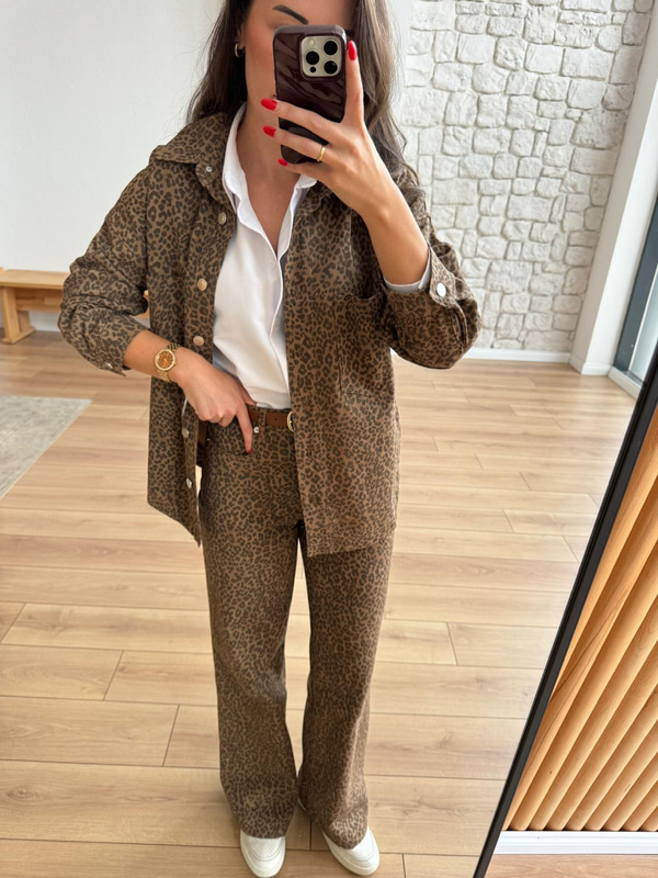 Kemerli Leopar Desen Pantolon