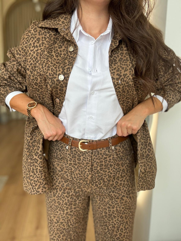 Kemerli Leopar Desen Pantolon