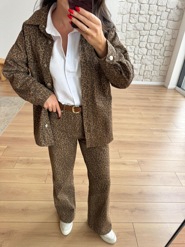 Kemerli Leopar Desen Pantolon