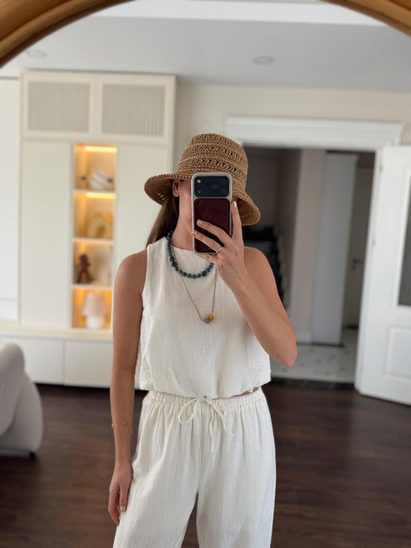 Keten Crop Beyaz Takım