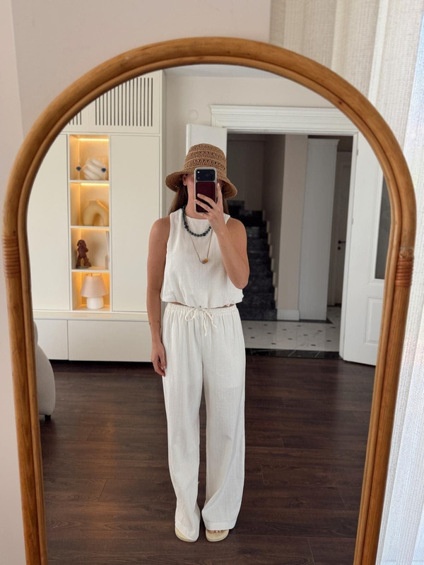 Keten Crop Beyaz Takım