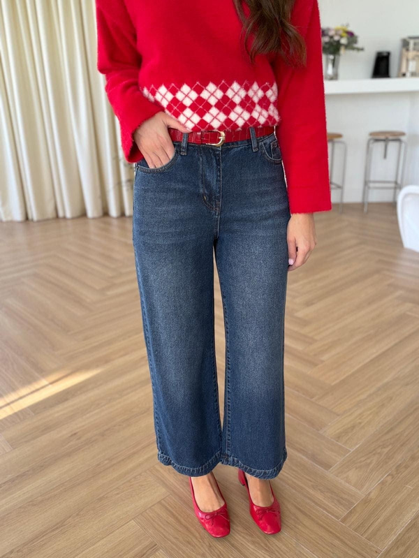 Kırmızı Kemerli Düz Kesim Jean 