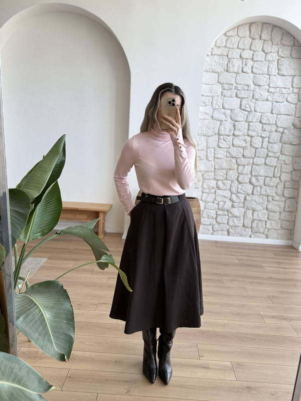 Kolu Düğme Detaylı Pembe Triko