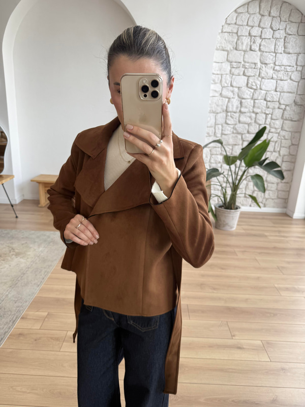 Kuşaklı Taba Süet Ceket
