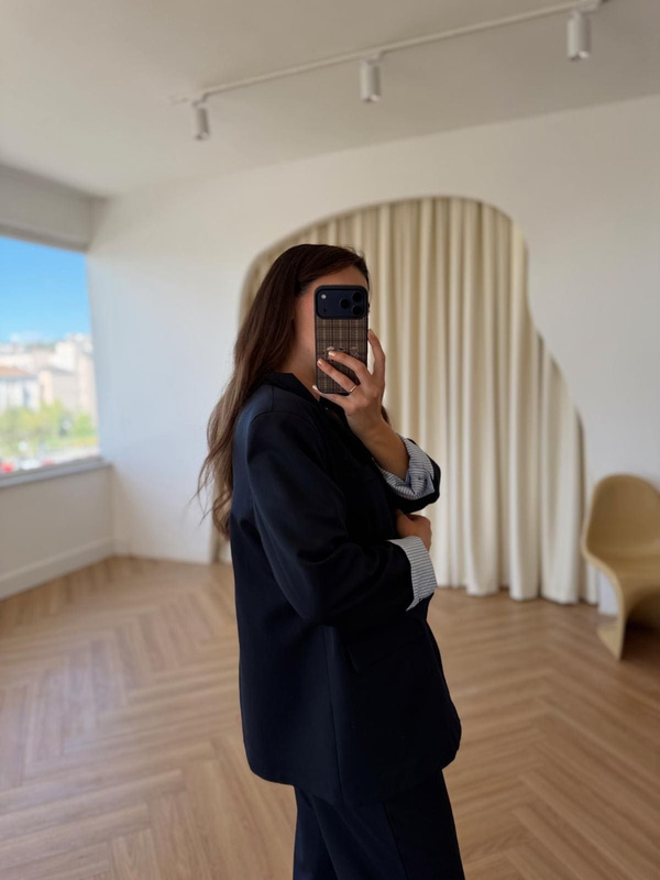 Lacivert Gömlek Garnili Blazer Ceket-Pantolon Takım