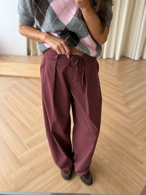 Lavi Ekose Desen Pantolon - Bordo