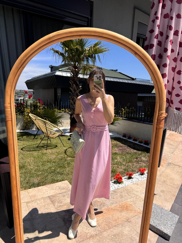 Lena Kemerli Pembe Elbise