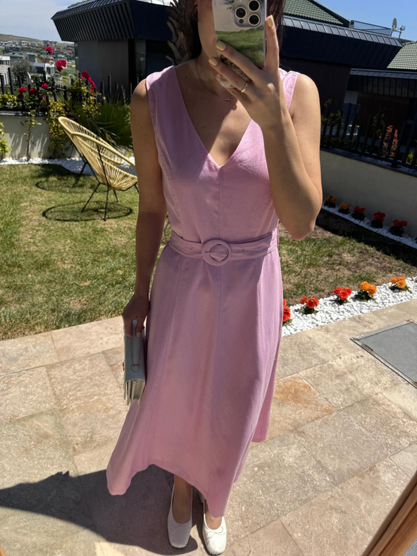 Lena Kemerli Pembe Elbise