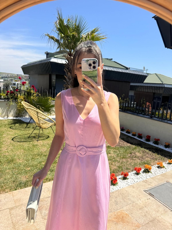 Lena Kemerli Pembe Elbise