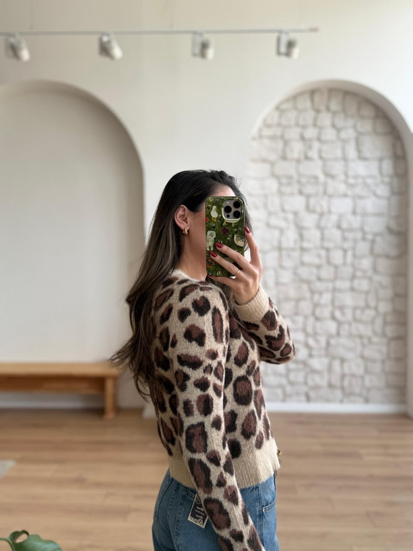 Leopar Desen Hırka