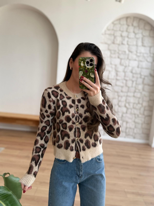 Leopar Desen Hırka