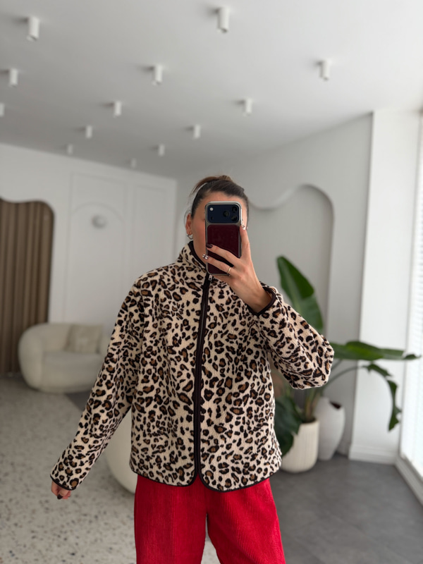 Leopar Desen Kahverengi Biyeli Polar