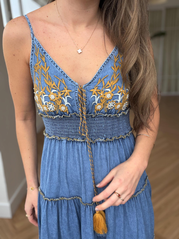 Loi Nakışlı Tensel Denim Elbise