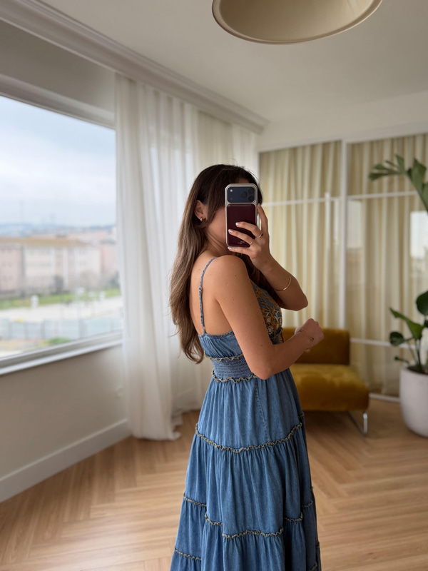 Loi Nakışlı Tensel Denim Elbise