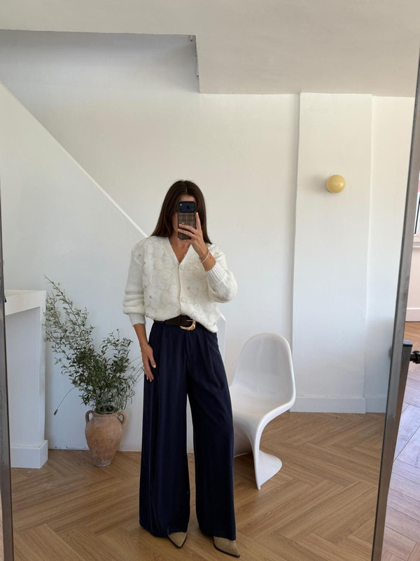 Luna Kemerli Pileli Lacivert Pantolon